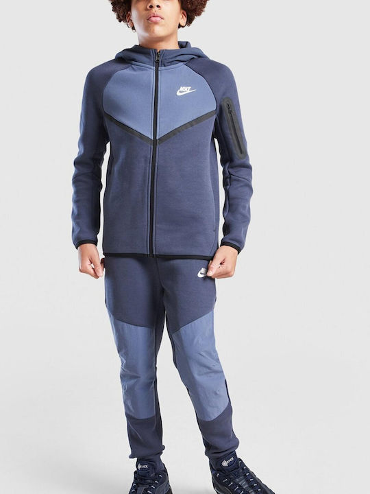 Fleece Kinder-Sweatshirt Jacke mit Kapuze Blau Tech Fleece