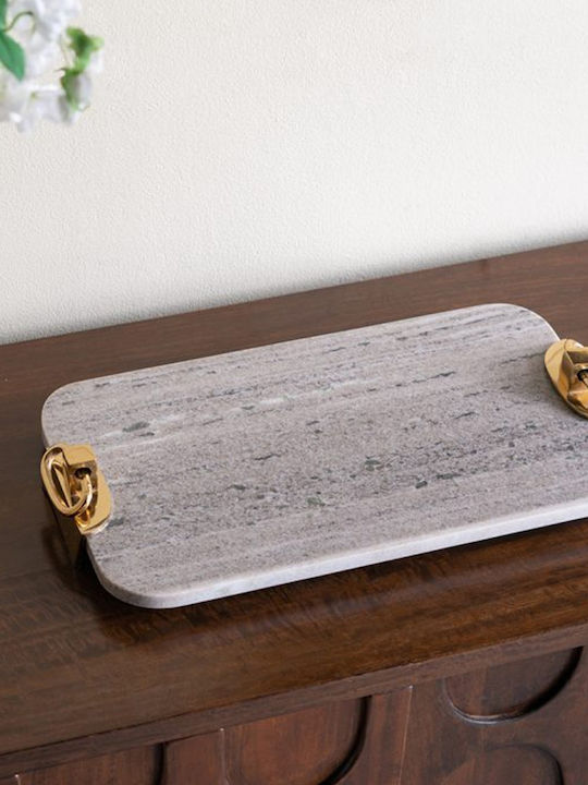 Artekko Marble Grey Marble Tray Platter Gold Details 45.8x25.5x6.3 Cm