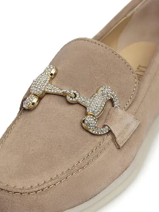 Damen Mokassins Aus Leder in Beige Farbe