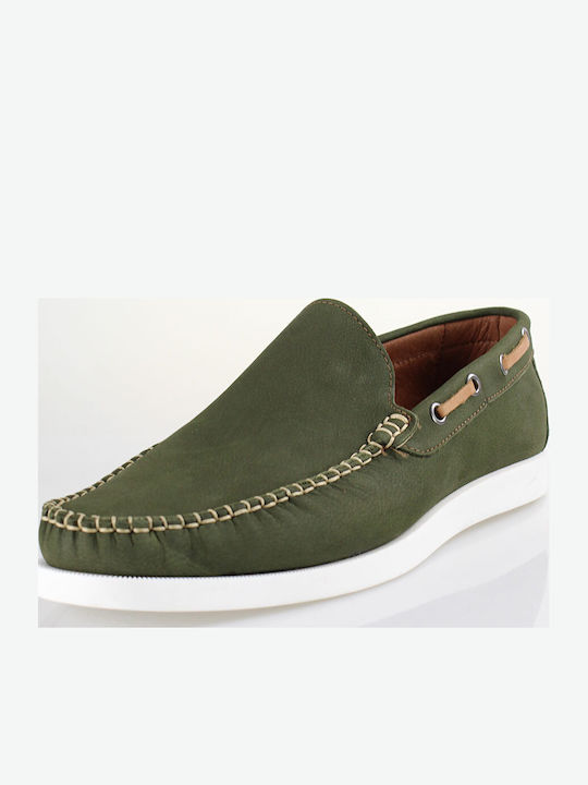 Leather Men's Loafers In Green Colour