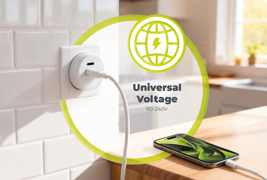 Mobile Origin Charger Without Cable GaN with 2 USB-C Ports 30W Power Delivery White (PW33)