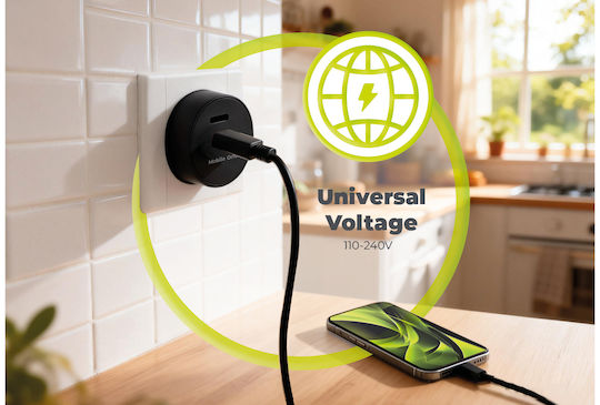 Mobile Origin Charger Without Cable GaN with 2 USB-C Ports 30W Power Delivery Black (PW33)