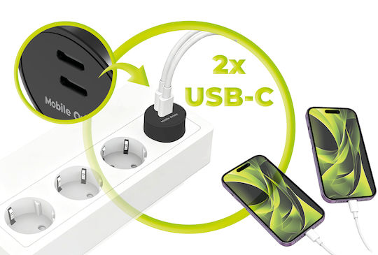 Mobile Origin Charger Without Cable GaN with 2 USB-C Ports 30W Power Delivery Black (PW33)