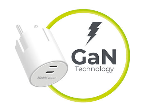 Mobile Origin Charger Without Cable GaN with 2 USB-C Ports 30W Power Delivery White (PW33)