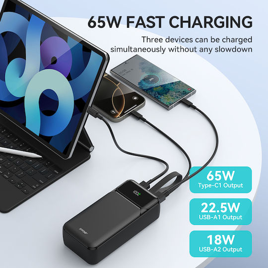 BWOO BO-P66 Power Bank 30000mAh 65W with 2 USB-A Ports and 2 USB-C Ports Power Delivery Black