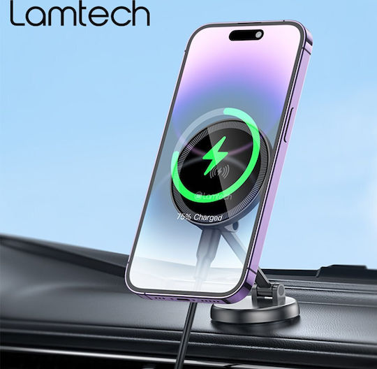 Lamtech Βάση Κινητού Αυτοκινήτου με Μαγνήτη και Ασύρματη Φόρτιση Μαύρη