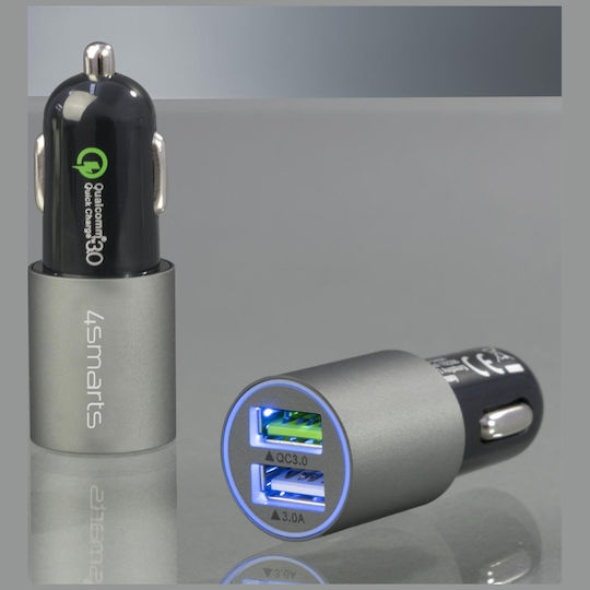 4Smarts Rapid Φορτιστής Αυτοκινήτου 30W 3.1A με Θύρες: 2xUSB και Ακουστικά Bluetooth Γκρι Χρώμα