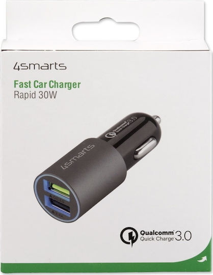 4Smarts Rapid Φορτιστής Αυτοκινήτου 30W 3.1A με Θύρες: 2xUSB και Ακουστικά Bluetooth Γκρι Χρώμα