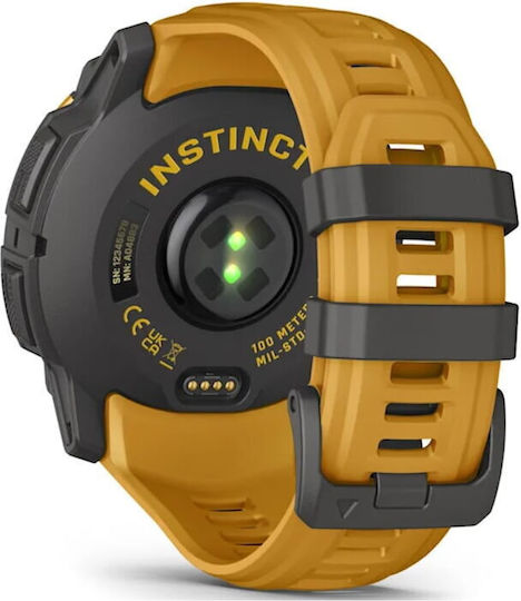 Garmin Instinct 3 Solar Алуминиев 50мм Водоустойчив Смарт часовник с Пулсометър (Sunburst със Sunburst/Сивa каишка)