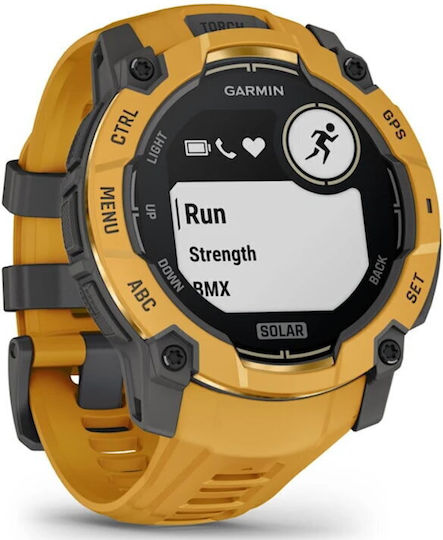 Garmin Instinct 3 Solar Алуминиев 50мм Водоустойчив Смарт часовник с Пулсометър (Sunburst със Sunburst/Сивa каишка)