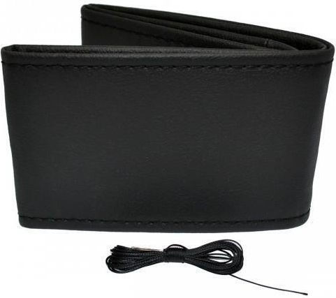AMiO Car Steering Wheel Cover Tailored Diameter 38-39cm Leather Black with Black Seam