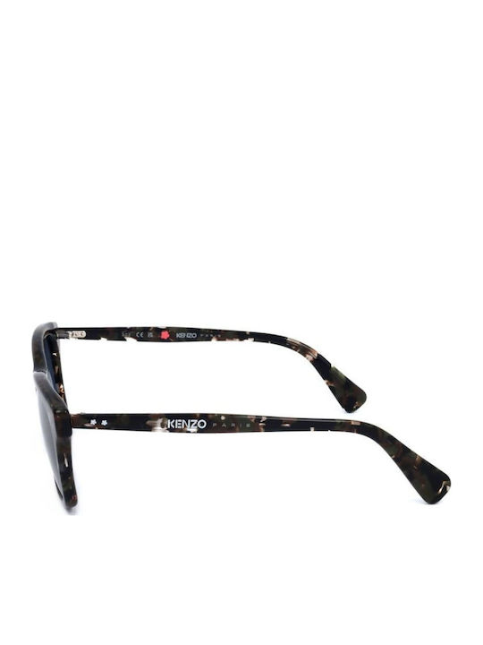 Kenzo Men's Sunglasses with Brown Tartaruga Plastic Frame and Blue Lens