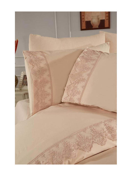 SteweHome Σετ Παπλωματοθήκη 200x220cm Διπλή με 2 Μαξιλαροθήκες Καφέ