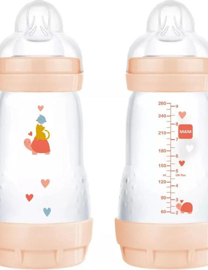 Mam Plastic Baby Bottle Anti-Colic With Silicone Teat For 2+ Months Pink Salmon Turtle 260ml