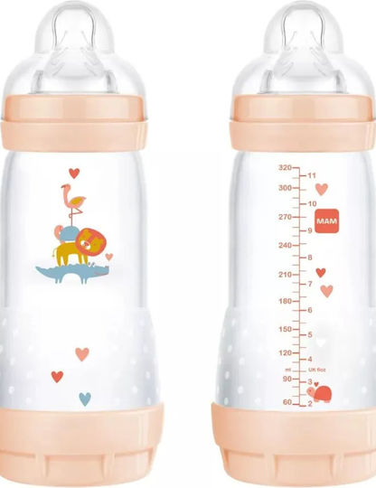 Mam Plastic Baby Bottle Easy Start Anti-Colic with Silicone Teat for 4+ Months Purple Animals - Pink 320ml