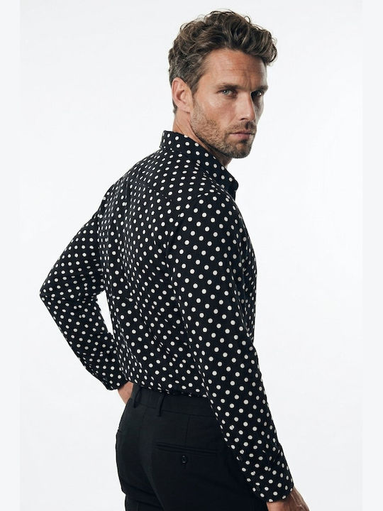 Langärmeliges Polka Dot Hemd Schwarz
