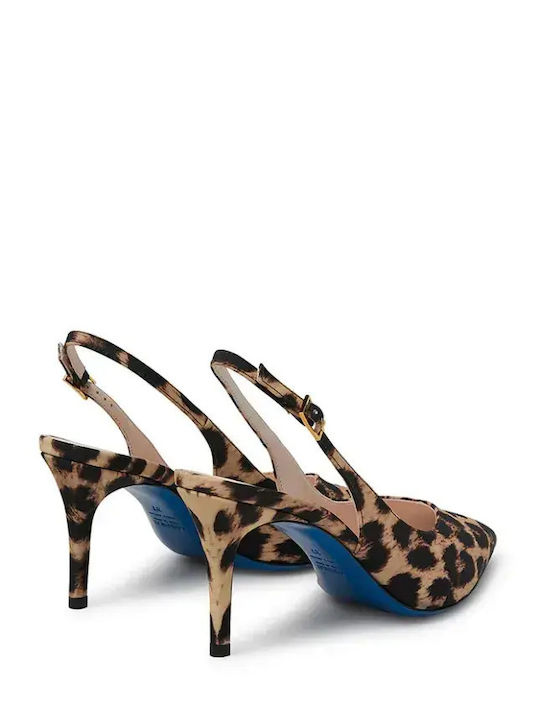 Leather Pointed Toe Heels with Strap and High Heel Animal Print Multicolour