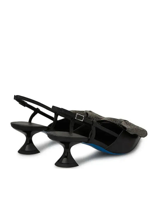 Leather Heels with Strap & Medium Heel Black