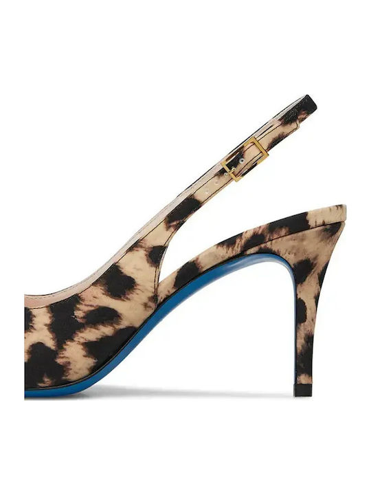 Leather Pointed Toe Heels with Strap and High Heel Animal Print Multicolour