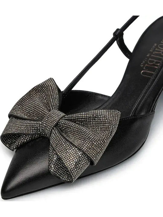 Leather Heels with Strap & Medium Heel Black