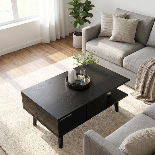 Rectangular Central Coffee Table Andros Wooden Sencron Black W90xD54xH39.6cm