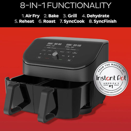 Instant Pot Instant Vortex Plus Air Fryer με Wi-Fi & Διπλό Αποσπώμενο Κάδο 7.6lt Μαύρο