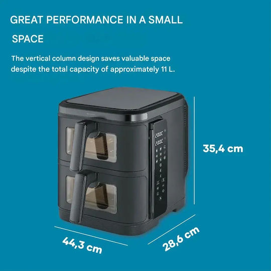 Severin Duo Stack Heißluftfritteusen mit Wi-Fi & Doppelter Abnehmbarer Behälter 5,5 l Schwarz