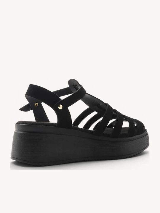 Μαύρα Δερμάτινα Gladiator Platform Sandals