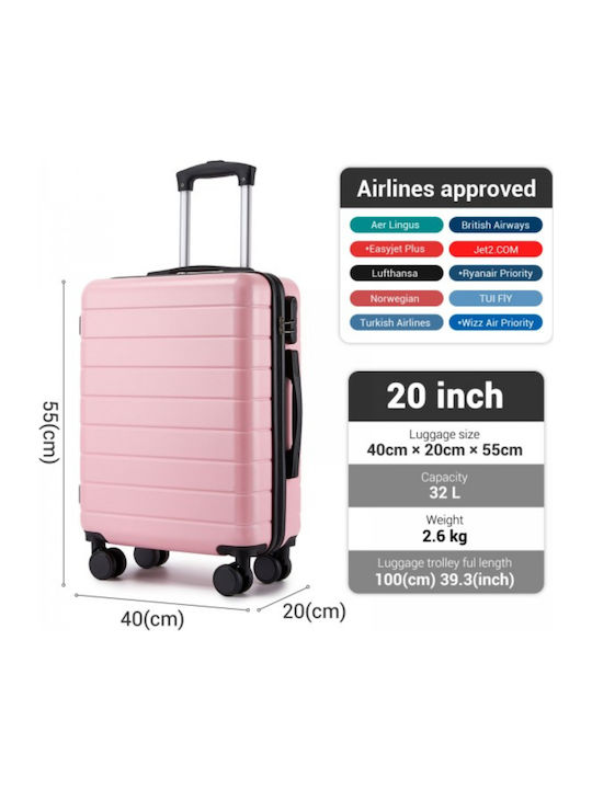 Miss Lulu Cabin Hard Travel Suitcase Pink Height 55cm