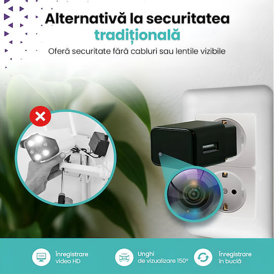 Cameră Spion Ascunsă În Încărcător Usb Wifi Card 128gb Full Hd 1080p Detectare Mișcare Aplicație Hdlivecam Vizualizare Live Înregistrare În Buclă Design Discret