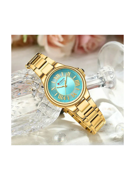 Men's Battery Watch with Gold Metal Bracelet