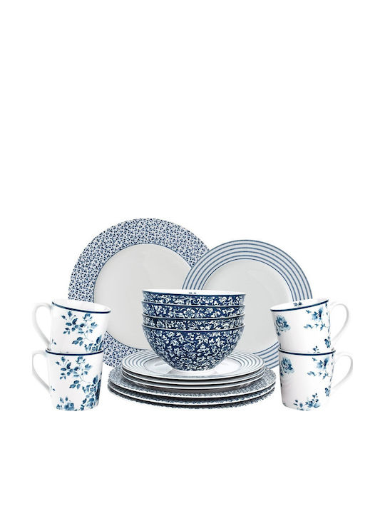 Laura Ashley Albastru Porțelan Set de Vase 16buc