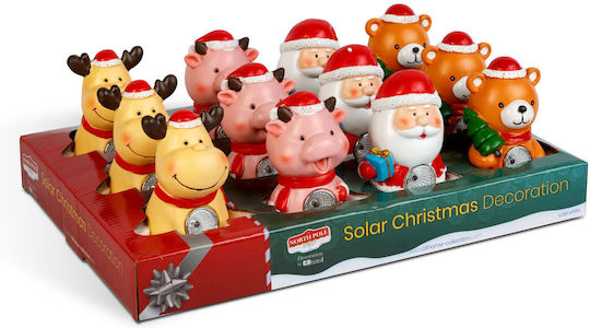 Decorațiune Solară Led Alb Rece 10 Cm Figurine Ren Urs Moș Crăciun Porc