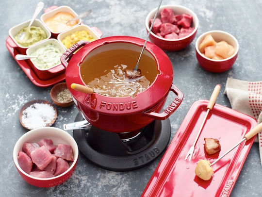 Staub Fondue Pot with Tea Light Red 11.6x20.7x26.7cm