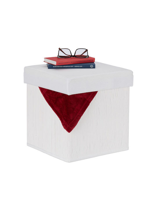 Taburet Camera De Zi Pliabil Cu Spațiu De Depozitare Tapițat Cu Țesătură Alb 35x35x35cm