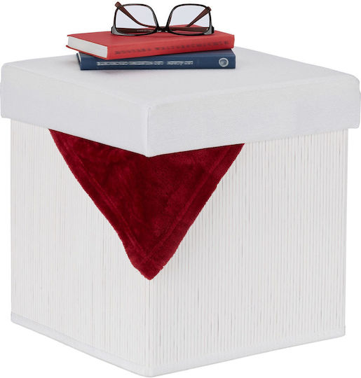 Living Room Stools Collapsible With Storage Space Upholstered With White Fabric 35x35x35cm