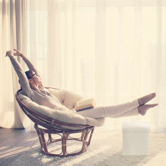 Living Room Stools Collapsible With Storage Space Upholstered With White Fabric 35x35x35cm