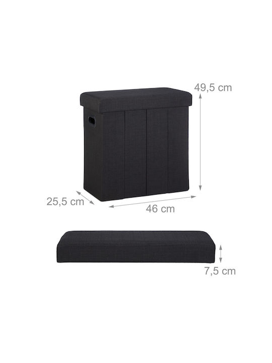 Taburet Camera De Zi Pliabil Cu Spațiu De Depozitare Tapițat Cu Țesătură Neagră 25.5x49.5x46cm