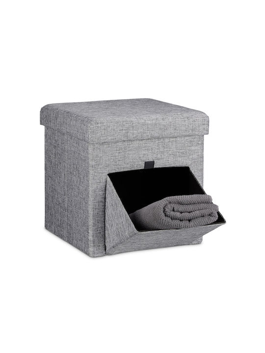 Taburet De Cameră De Zi Pliabil Cu Spațiu De Depozitare Tapițat Cu Țesătură Gri 38x38x38cm