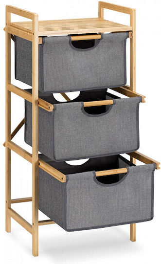 Navaris Επιδαπέδια Ραφιέρα Μπάνιου Bamboo με 3 Ράφια 44x33x96cm Γκρι