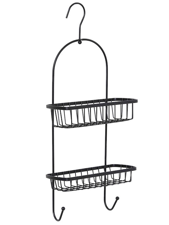Wall Mounted Bathroom Shelf Metallic with 2 Shelves 22.5x10x55cm Black