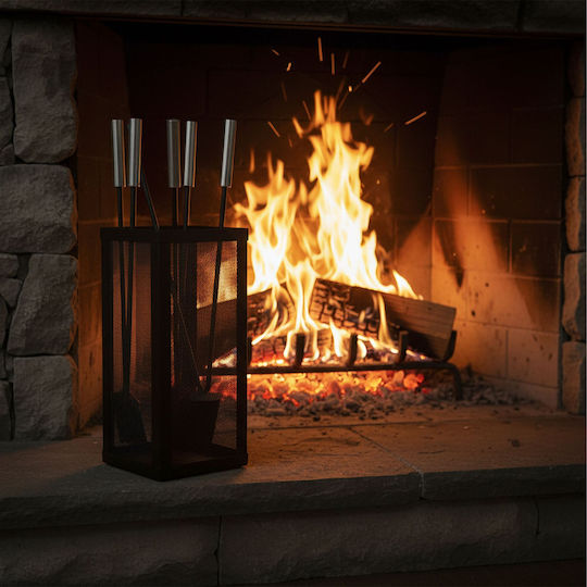 Relaxdays Fireplace Tool Set With Black Bucket