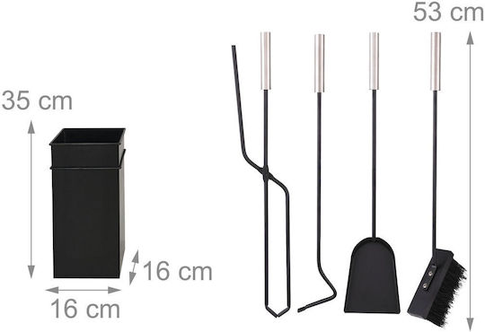 Relaxdays Set De Unelte Și Accesorii Pentru Șeminee Cu Găleată Neagră
