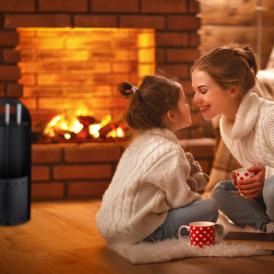 Relaxdays Set De Unelte Pentru Șemineu Cu Suport Negru