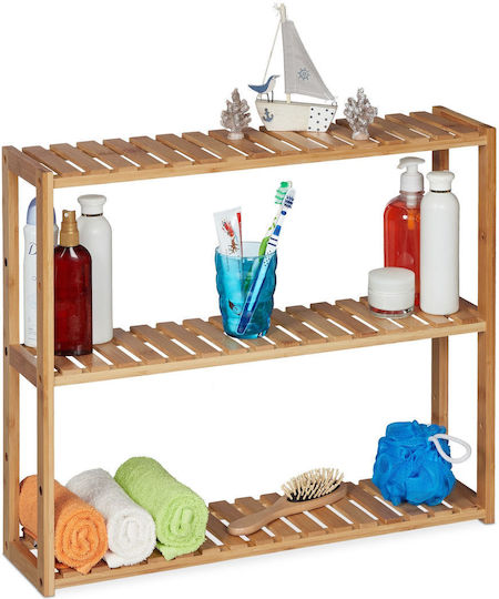 Relaxdays An Der Wand Montiertes Badezimmerregal Bamboo 50x60x15cm Braune