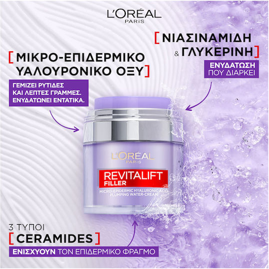 L'Oreal Paris Revitalift Filler Κρέμα Προσώπου για Ενυδάτωση, Αντιγήρανση & Λάμψη με Υαλουρονικό Οξύ 50ml