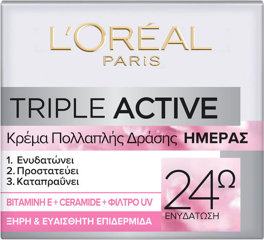 L'Oreal Paris Triple Active 24-часов Хидратиращ Крем за Лице и Устни Дневен с Церамиди 50ml