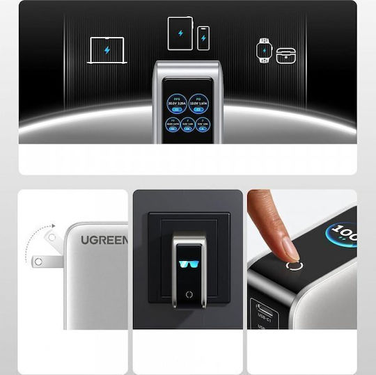 Ugreen GaN Wireless Charger with USB-A Port and 4 USB-C Ports 100W Power Delivery Gray (X773)