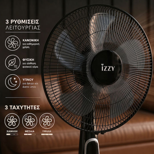 Izzy IZ-9042 Pedestal Fan 70W 40cm Diameter With Remote Control Black