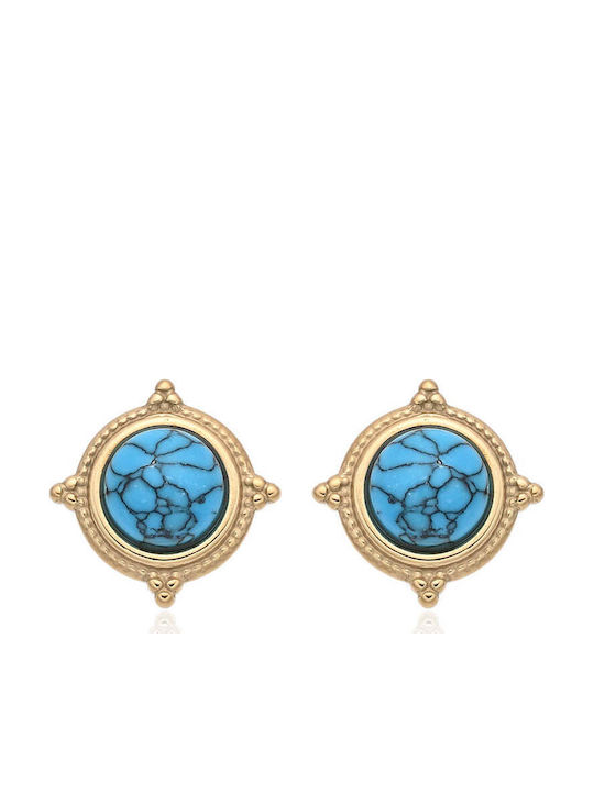 Asimi Body Piercing Earrings Made of Gold Plated Steel with Turquoise Stones